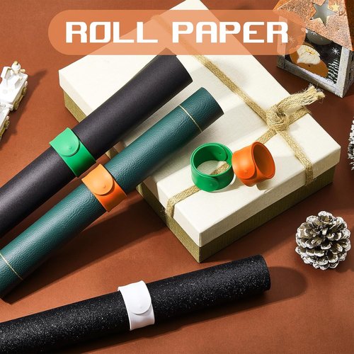 Charniol Wrapping Paper Roll Holder - 12-Piece Silicone Covered Metal Stabilizer | Organize Gift Paper (Green, Orange, White)
