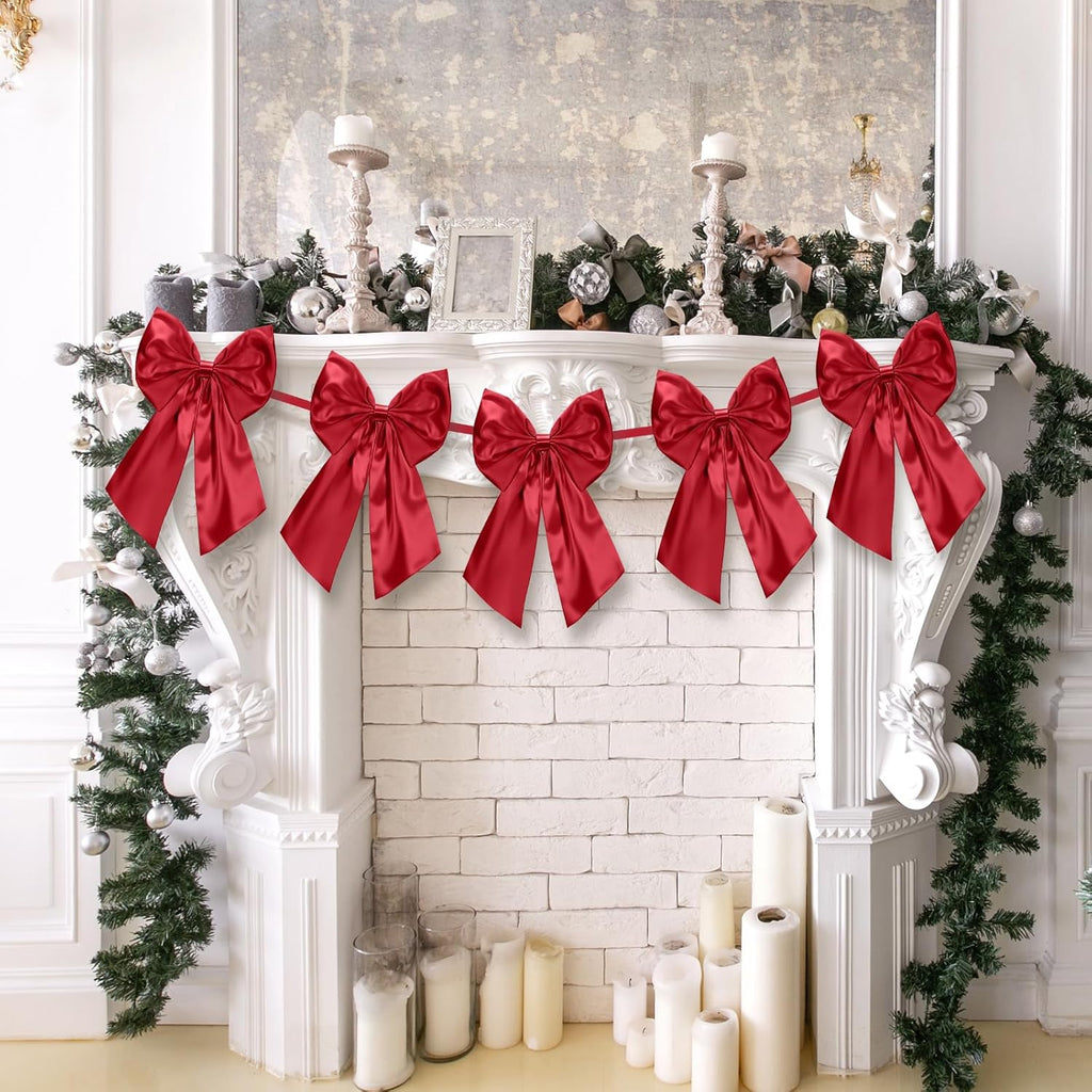 Suncalla 6 FT Burgundy Valentine's Day Bow Garland - Pre-Strung Party Banner with 10-Inch Bows for Weddings & Celebrations