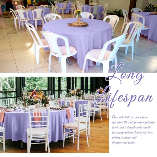 Showgeous 4 Pack Lavender Round Tablecloth 120 Inch Polyester Table Cloth for Round Tables Washable Decorative Fabric Table Covers for Wedding Dining Party