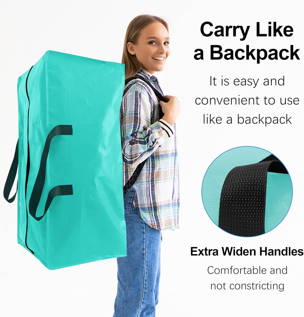 VELVETSURE Heavy Duty Large Moving Bags - 6 Pack with Backpack Straps & Strong Zippers | Space-Saving Aquamarine Totes