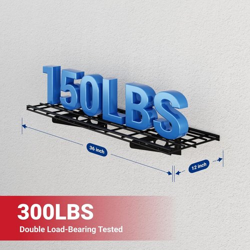 FLEXIMOUNTS Garage Shelving | Heavy-Duty Wall-Mounted Storage Rack - 1x3ft, Holds 150 lbs, Black
