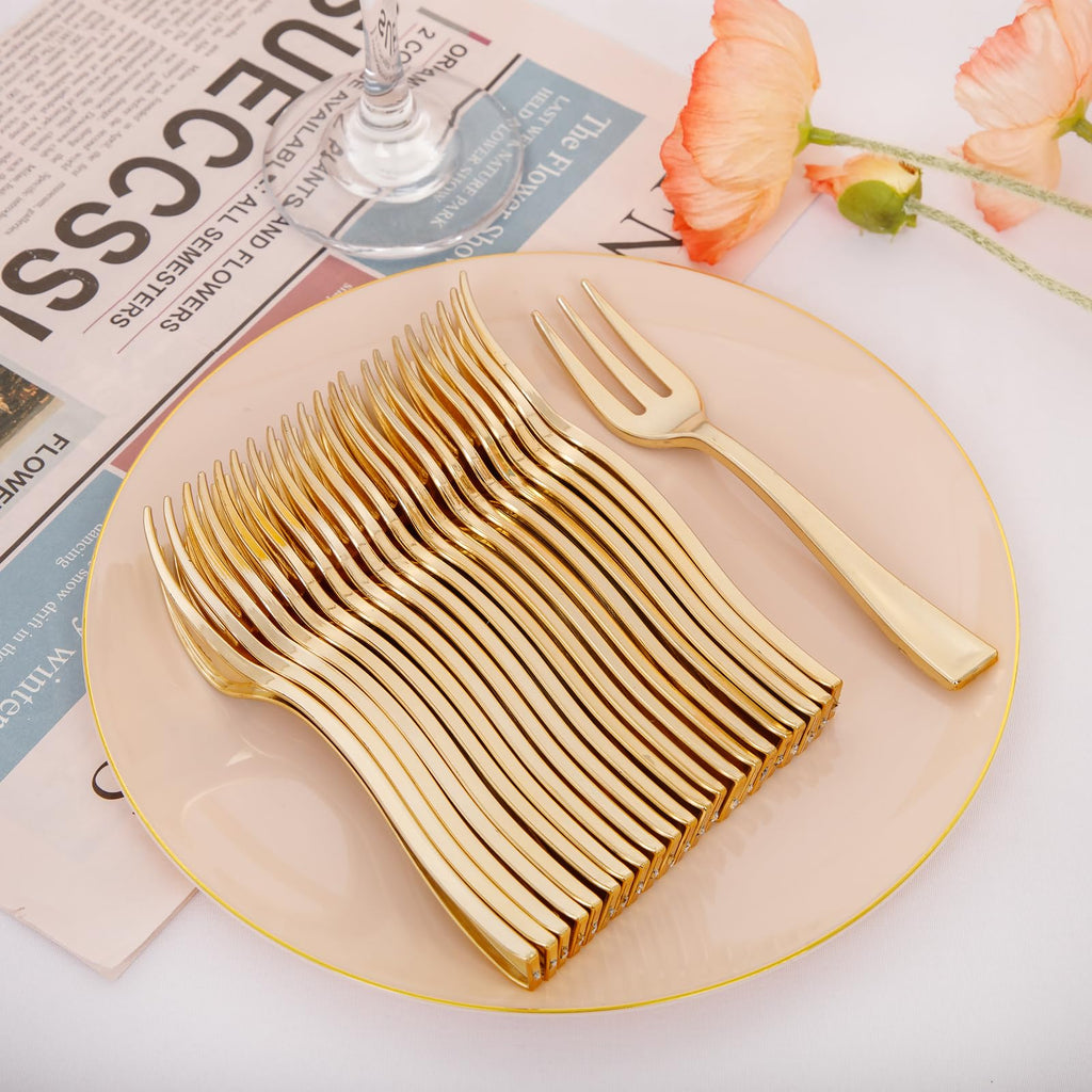 LIYH 200 Pcs Pink Gold Dessert Plates and Forks, Small Cake Plates 7.5 Inch, Party Plate and Forks 5 Inch for Bridal Shower, Birthday Tea Party,Easter