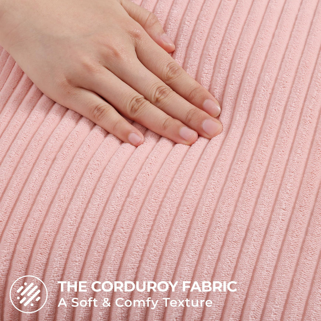 Mecatny Corduroy Spring Decorative Throw Pillow Covers 18x18 Set of 2 for Sofa Living Room, Soft Neutral Boho Couch Pillow Covers for Home Decor, Pink