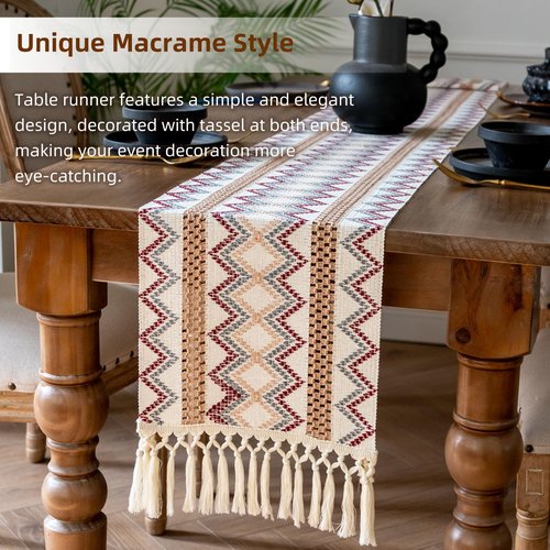Crisjanggo Cotton Linen Table Runner 12 x 90 Inches Long Boho Rustic Decor with Tassels Modern Farmhouse Table Runner for Party Weddings Baby Shower