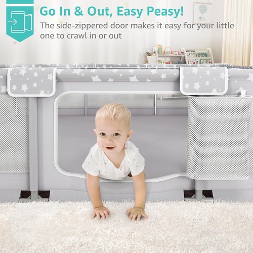 Large Baby Playpen - 70x59in Giant Play Yard for Toddlers 1-3 | Safe Indoor Play Fence in Grey