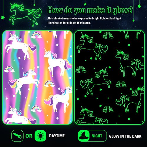 LMKLOP Unicorn Glow in The Dark Blanket for Girls/Boy/Toddler/Baby, Cute Funny Kids Throw Blanket for Birthday/Toys, Unicorn Gifts for Girls Age 3-12 50"x 60"
