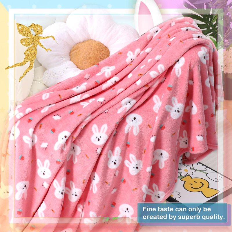 Warm Soft Toddler Fleece Blankets for Girls with Cartoon Bunny Pattern Print - Cozy Fuzzy Plush Flannel Kids Throw Blanket for Daycare & School - 50x60 inches (Pink)