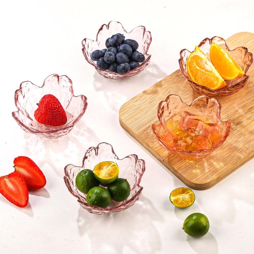 WHJY 8 pack Cute Sauce Dishes Glass Dish Set for Soy Sauce Snacks Tea Bag Mini Glass Bowls Clear Pink Cherry Blossom Soy Sauce Dishes