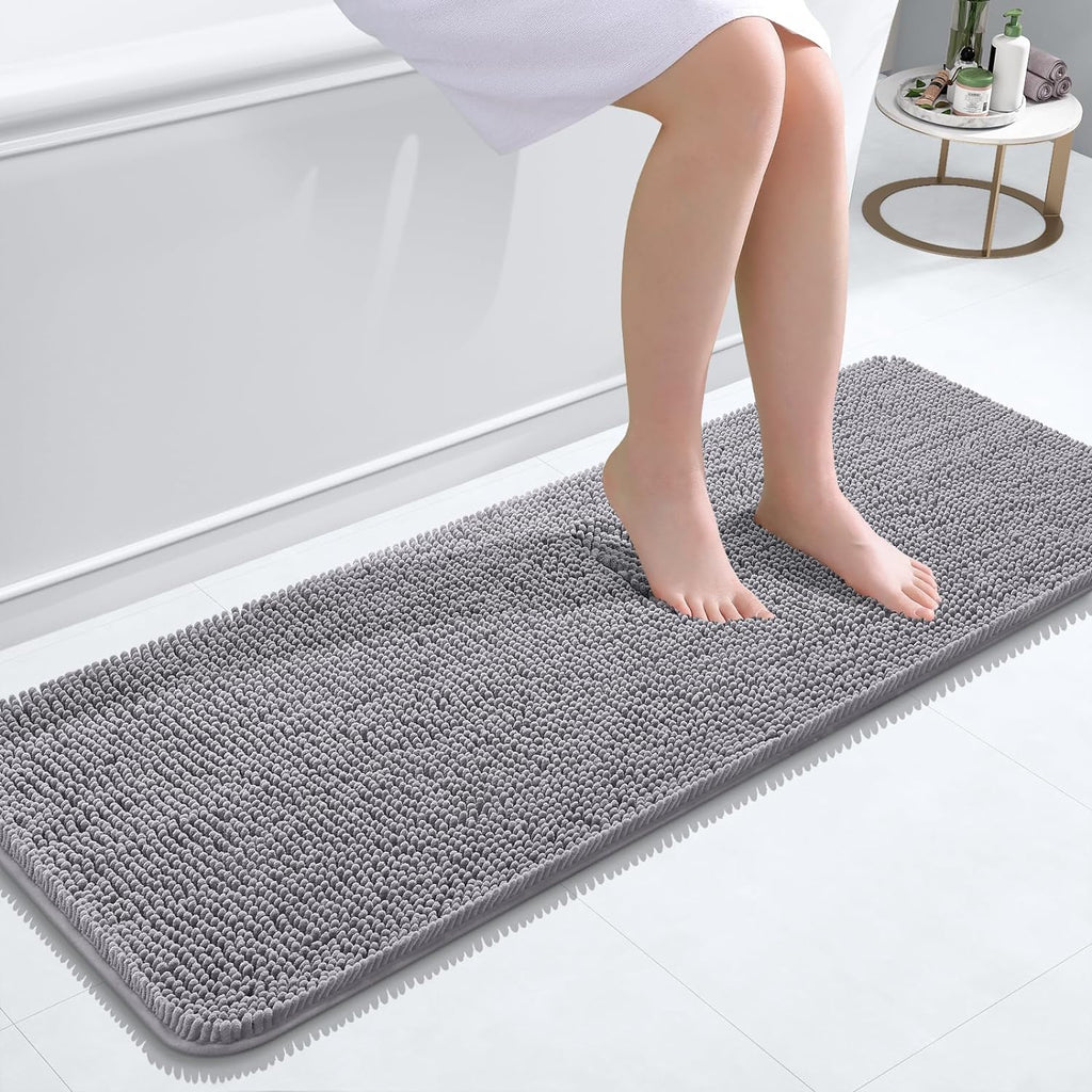 OLANLY Bathroom Runner Rug - Extra Soft Chenille, Quick Dry, Machine Washable | 47x17 Inches, Grey