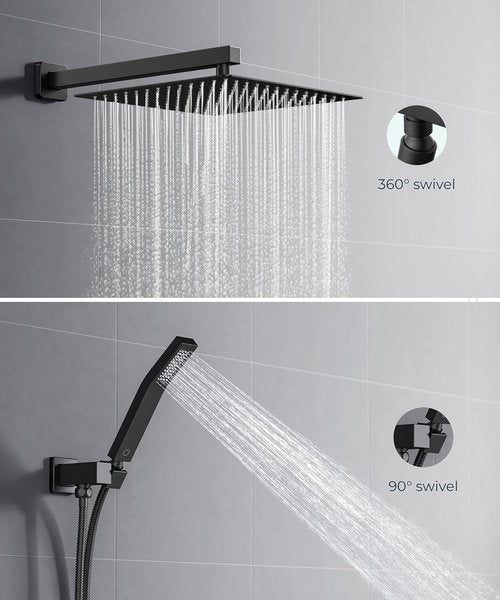 FORIOUS 12-Inch Rain Shower Head System - Handheld Combo & Solid Brass Valve | Wall Mounted Fixtures