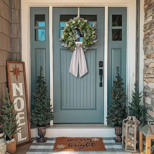 Boxwood Wreath Sash by [Brand Name] - 2 Pack Beige & White Stripe Garland for Front Door Decor