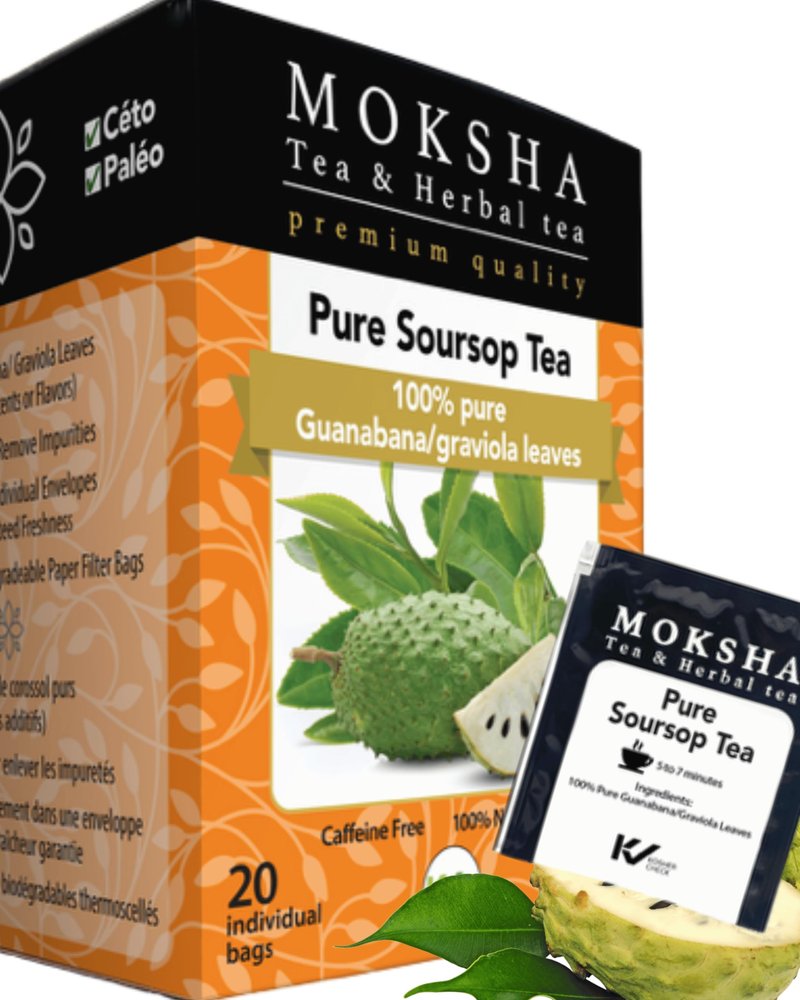Pure Soursop Tea made with Pure Graviola Leaf- Guanabana Leaves- 40 Tea Bags Moksha Ayurveda (pack of 2)