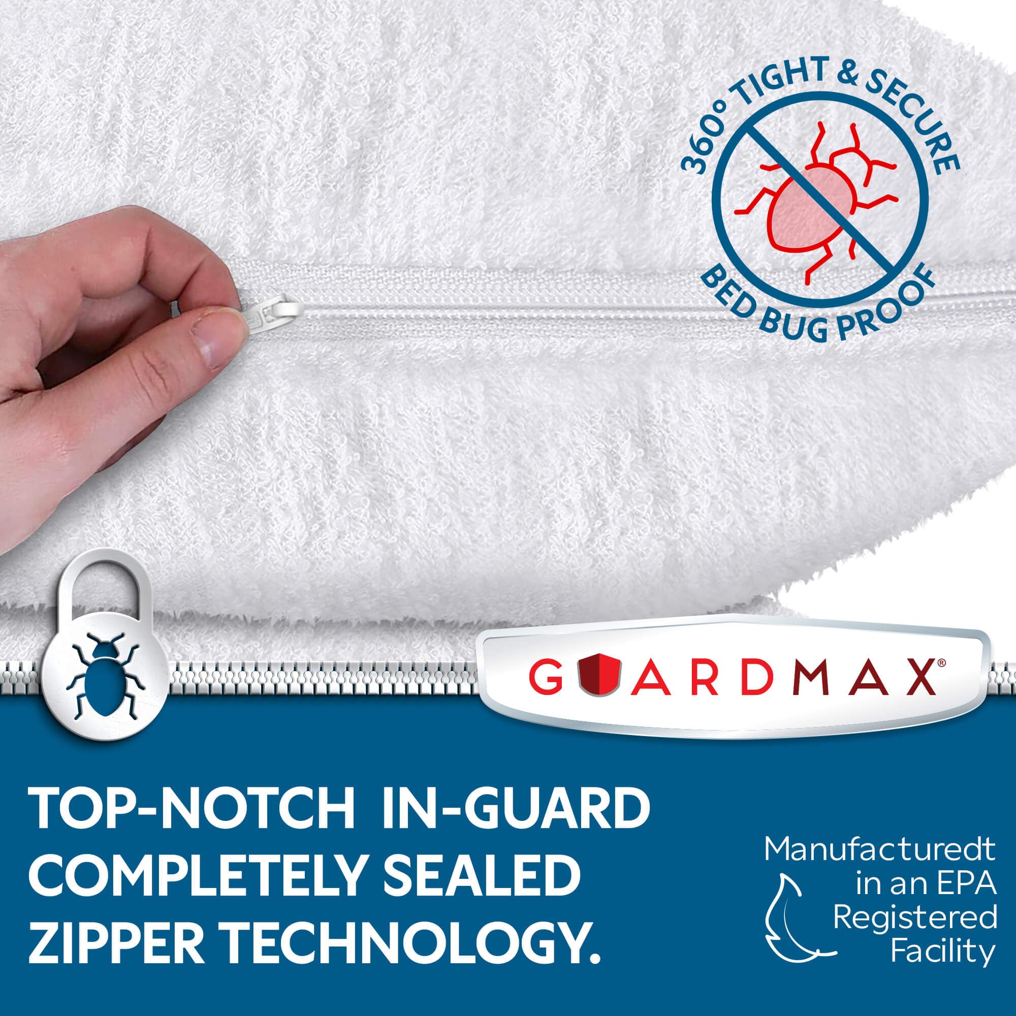 Guardmax Terry Cotton Pillow Protector with Zipper Standard Size - 2 Pack -100% Waterproof, Bed Bug Proof, Dust Mite Proof, & Hypoallergenic Pillow Covers - Premium Zippered Pillow Cases. (20 X 26)