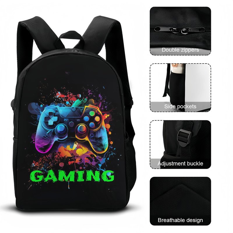NELAGTR 3-Pcs Backpack School Bag Set For Boys And Girls Travel Study Backpack And Lunch Box And Pencil Bag (Game Backpack)