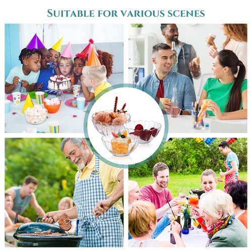 Zeyune 12 Pcs Plastic Serving Bowls 12oz Crystal Plastic Decorative Food Mini Candy Dishes Snack Salad Bowl for Wedding Birthday Party Nut Fruit Candy Dessert Ice Cream