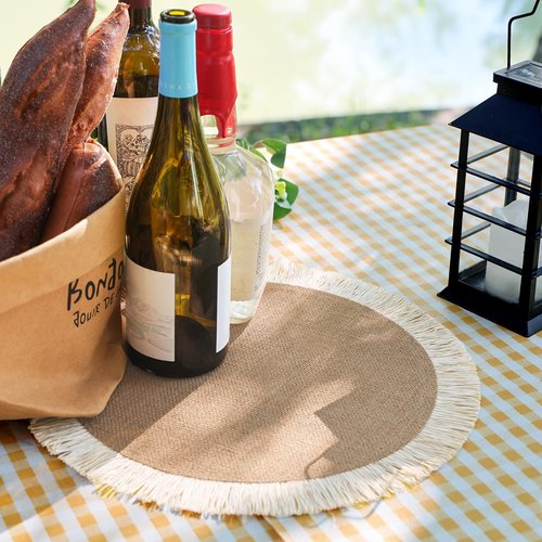Round Burlap Placemats Set of 12 Jute Rustic Place Mats for Dining Tables Heat Resistant Natural Farmhouse Table Mats Decor for Thanksgiving (Sun Flower)