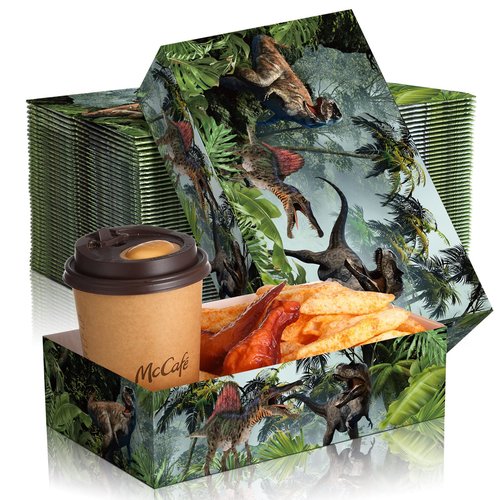 Funtery 50 Pcs Dinosaur Disposable Paper Tray 5lb Dinosaur Food Trays for Party Large Birthday Party Decorations Serving for Nacho Hot Dogs Popcorn Snack