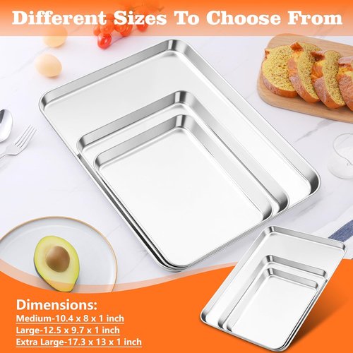 Herogo Stainless Steel Baking Sheet Pan Set - Non-Toxic, Heavy-Duty Bakeware | 2-Pack Small & Medium