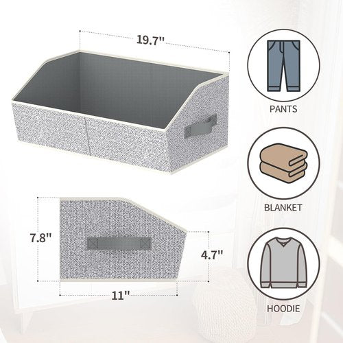 Homsorout Storage Bins - Large Trapezoid Closet Organizers with Handles | 4-Pack Light Gray Fabric Baskets