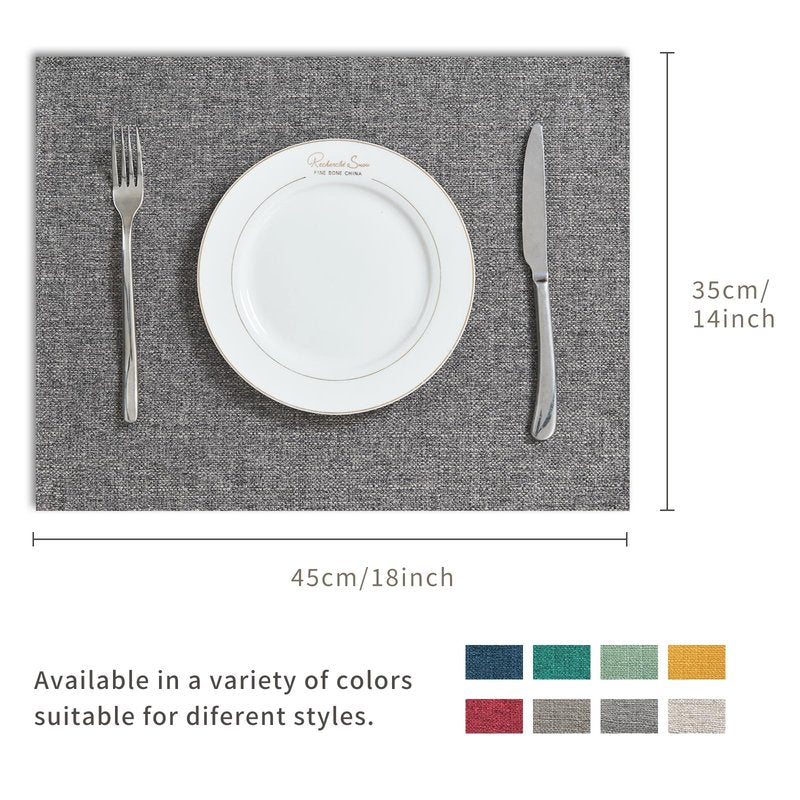 BALCONY & FALCON Placemats Set of 4 Faux Linen Cloth Place Mats Washable Waterproof Wrinkle Resistant Table Placemats for Dining Kitchen Farmhouse Indoor & Outdoor Use(Gray, 13.8”x 17.7”