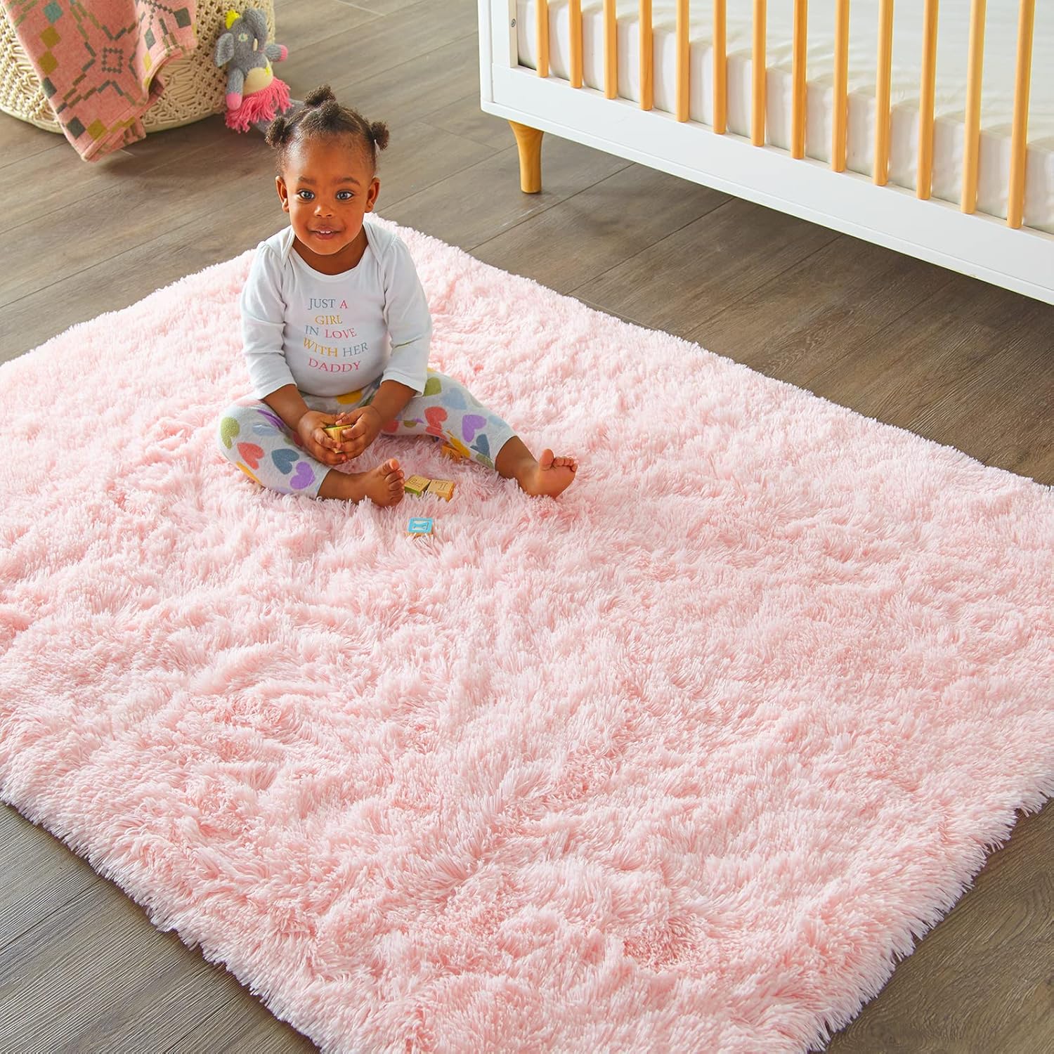 Ophanie Pink Shag Area Rug - Soft, Fluffy, Kawaii Design | 4x6 Carpet for Girls' Bedroom Decor