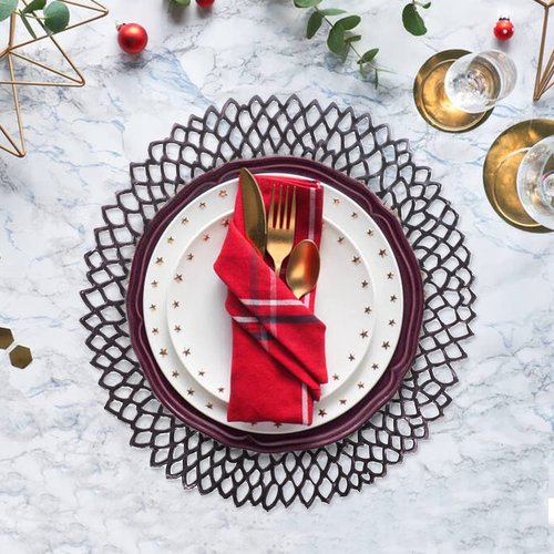 BRKURLEG 10 Pack Pressed Vinyl Metallic Hollow Placemats/Charger/Wedding Accent Centerpiece Round Placemats, Pressed Vinyl Placemat for Dining Table