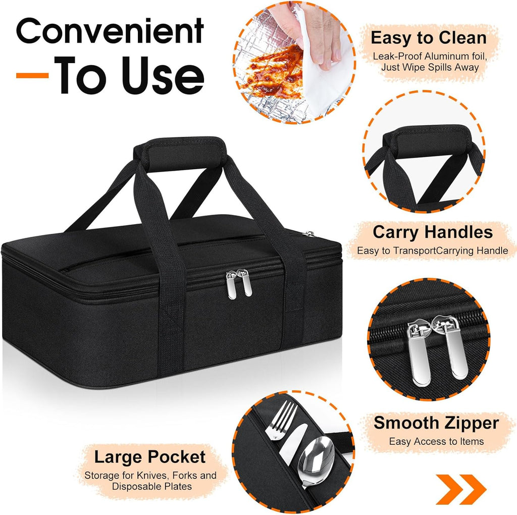 Skiennix Insulated Casserole Carrier - Portable Hot & Cold Food Tote for Potluck Parties | Fits 9" x 13" Dish - Black