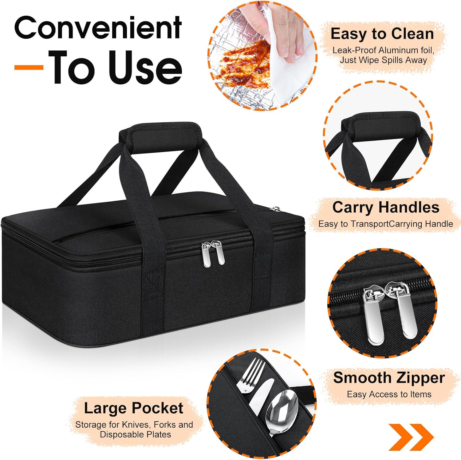 Skiennix Insulated Casserole Carrier - Portable Hot & Cold Food Tote for Potluck Parties | Fits 9" x 13" Dish - Black