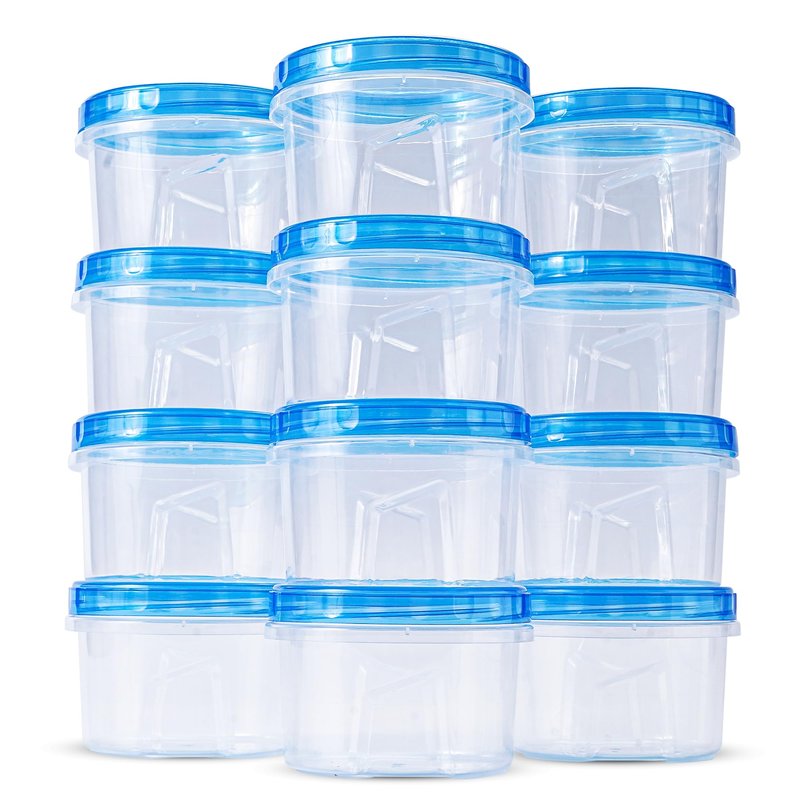 RFAQK 24 PCS Freezer Storage Containers with Lids-12 Plastic 16 oz Deli Containers with 12 Screw Lids-Freezer Containers for Soup with Twist Top Lids-Reusable Plastic Box for Lunch, Gym, Travel