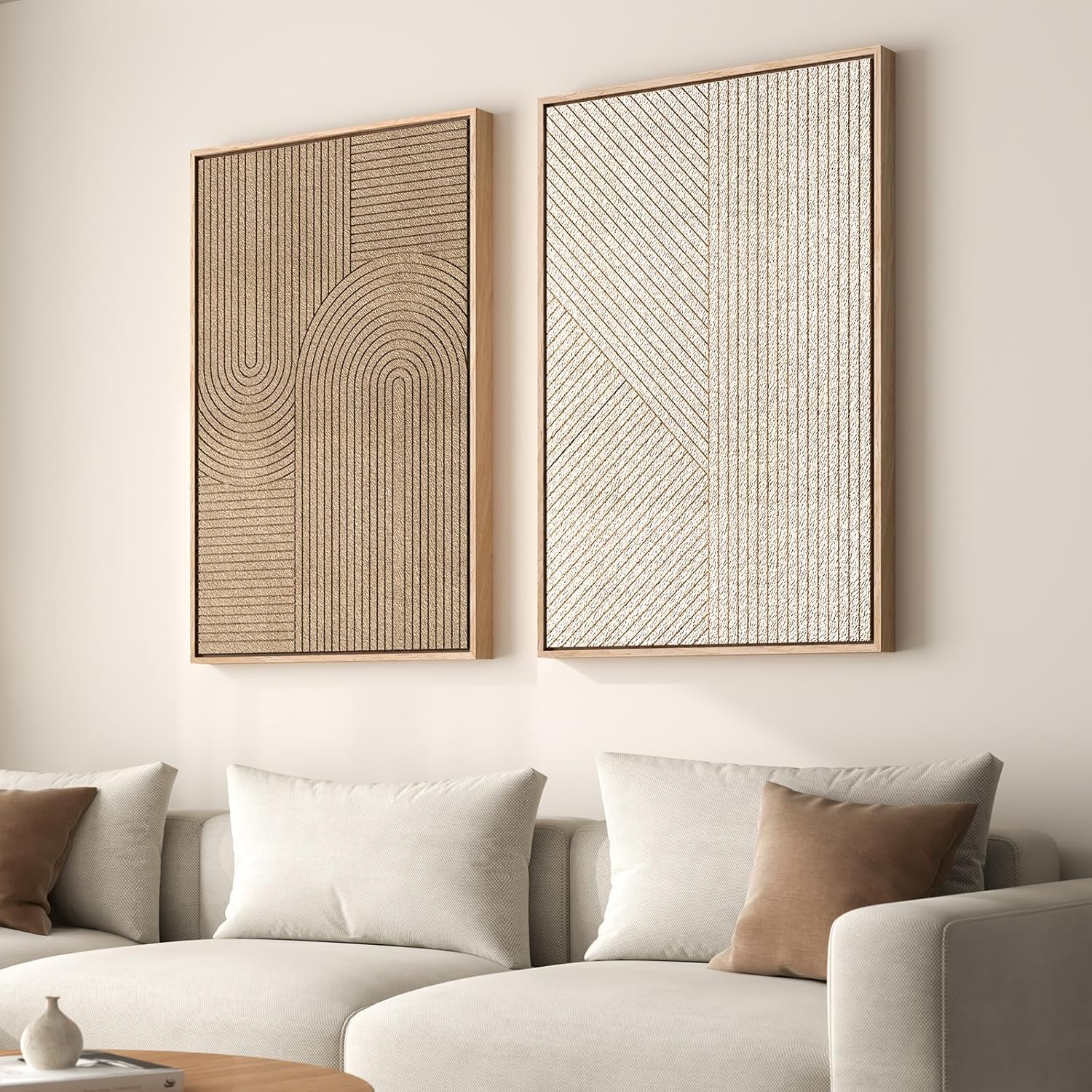 Skiennix 3D Textured Wall Art Set - 2 Piece Modern Abstract Paintings for Living Room | 24x36 In Beige Brown