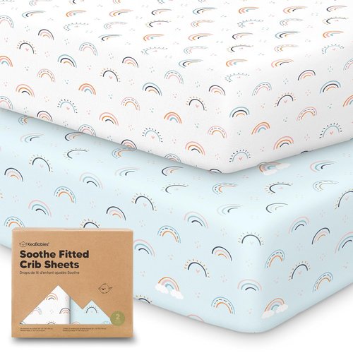 KeaBabies Organic Crib Sheets - 2-Pack Fitted Jersey Cotton for Baby Bed | Soft, Neutral Jolly Rainbow Prints, 52x28