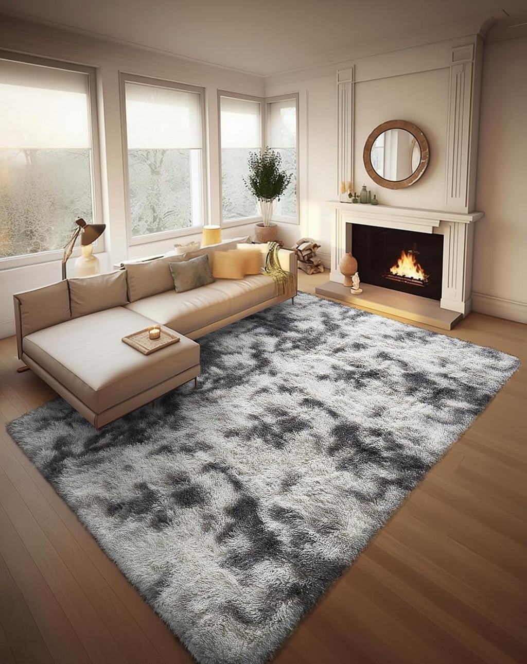 Ophanie Area Rug - Tie-Dyed Grey & White Shag Carpet | Soft 8x10 Living Room & Nursery Decor