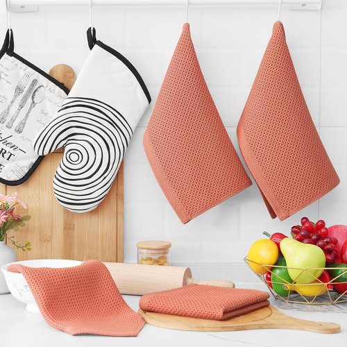 Homaxy 100% Cotton Dish Cloths - Ultra Soft, Absorbent & Quick Drying | 12x12 Inches, 6-Pack, Coral