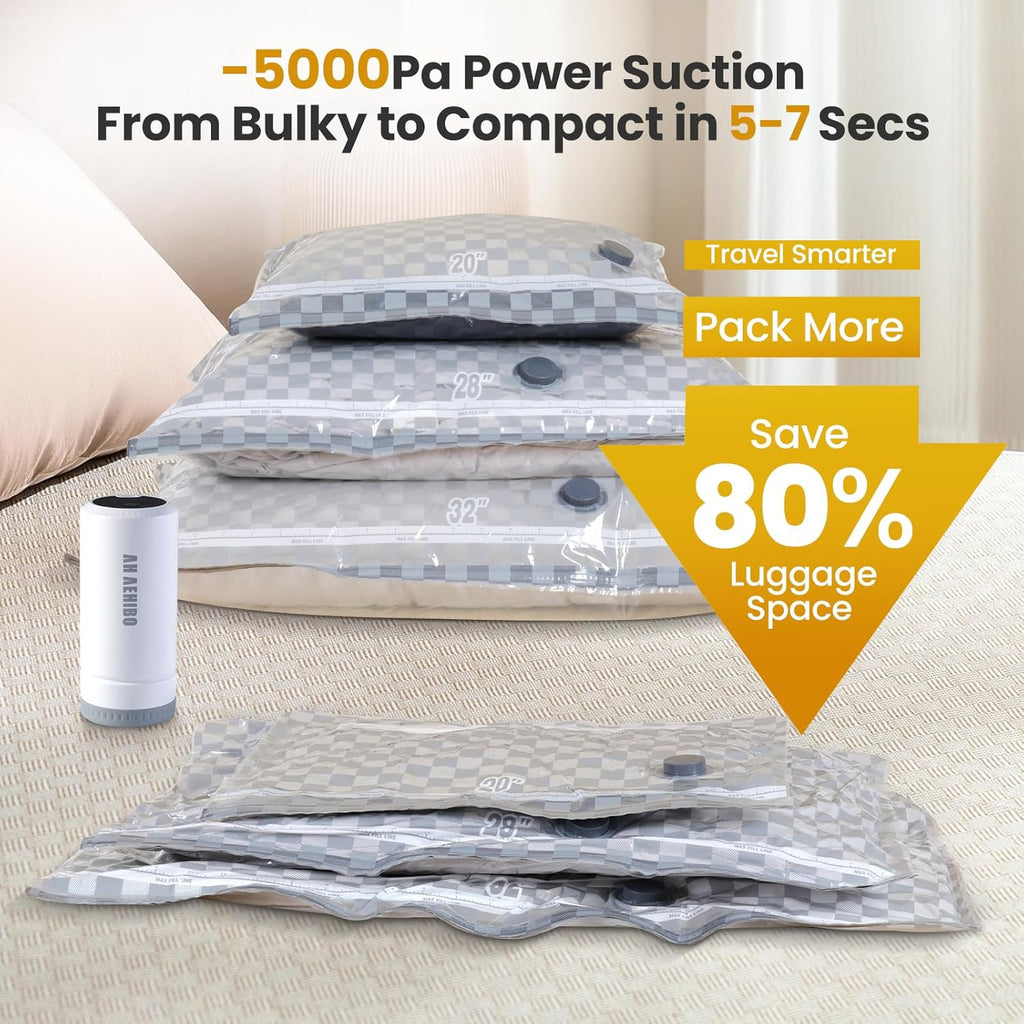 Skiennix Vacuum Bags for Travel - 15 PCS Combo with Rechargeable Pump | Space Saver for Luggage & Clothes