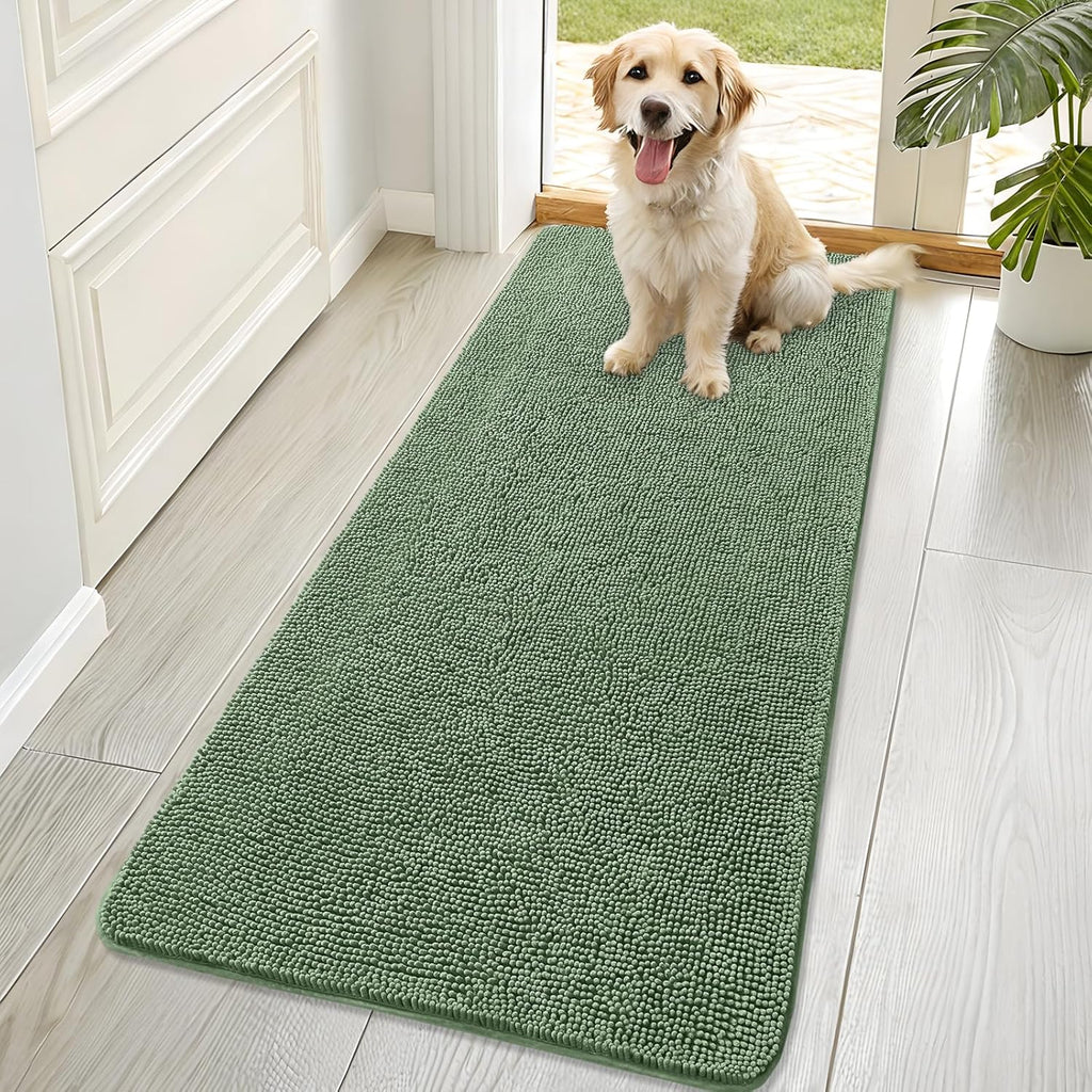 OLANLY Dog Door Mat - Absorbent Non-Slip Washable Doormat for Muddy Paws | 70x32 Olive Green