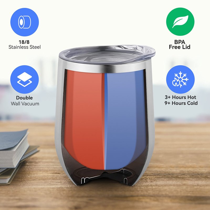 DOMICARE Stainless Steel Wine Tumbler Bulk with Lid, Personalized Insulated Tumblers Set, 12oz Travel Coffee Cups Pack of 16, Stainless steel