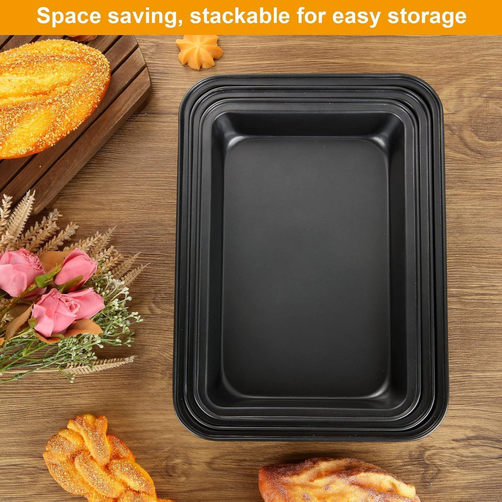 Skiennix Non-Stick Baking Sheets Set of 4 - Durable Carbon Steel Cookie Trays | Dishwasher Safe, Black