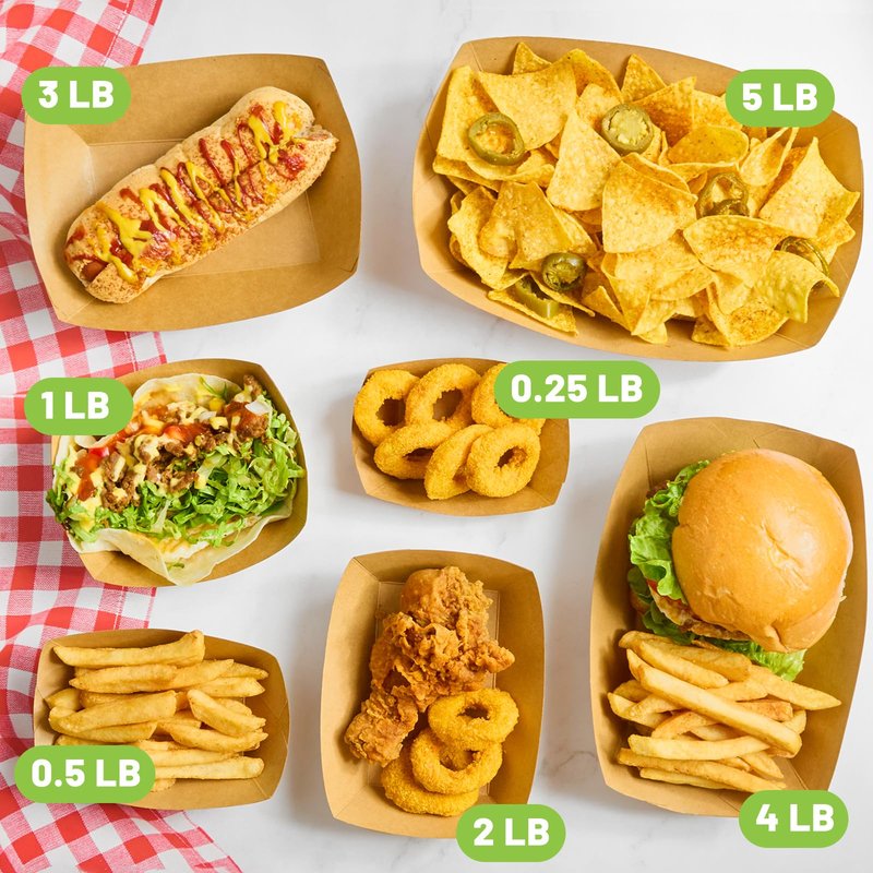 ZORRITA 1 Lb Small Paper Food Trays - 250 Pack Disposable Food Boats, Kraft Food Holders Brown Take Out Serving Baskets for Party Nachos Snacks Tacos Fries