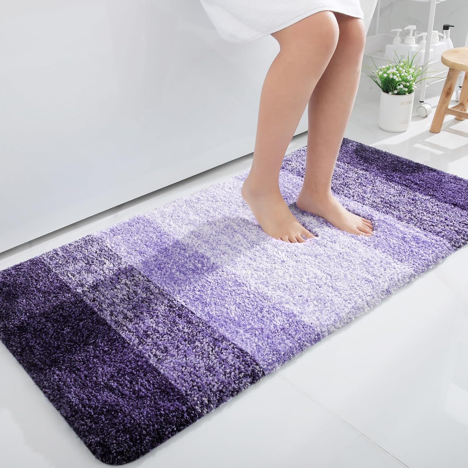 OLANLY Bathroom Runner Rug - Extra Soft Microfiber Mat 47x24 | Quick Dry, Washable, Rubber Backing, Violet