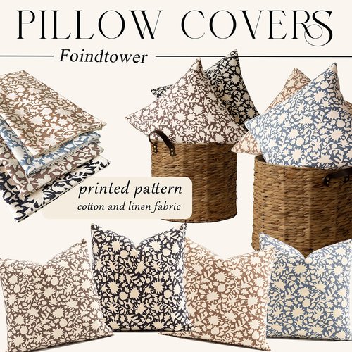 Foindtower Set of 2 Decorative Neutral Floral Throw Pillow Covers Accent Farmhouse Cushion Covers Boho Pillowcase for Couch Sofa Bedroom Living Room Home Decor,20×20 Inch,Light Orange Brown