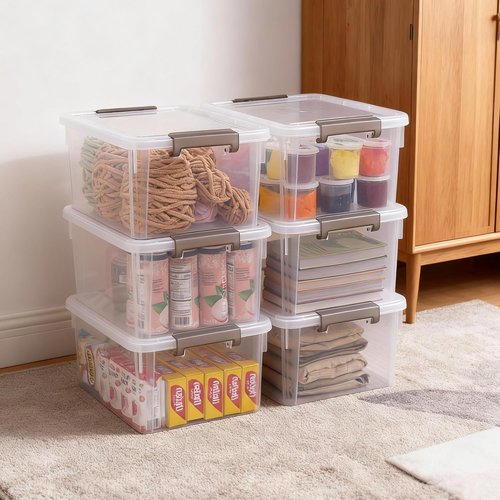 Citylife 17 QT Plastic Storage Bins - Stackable Latching Containers for Organizing Garage, Crafts & Toys