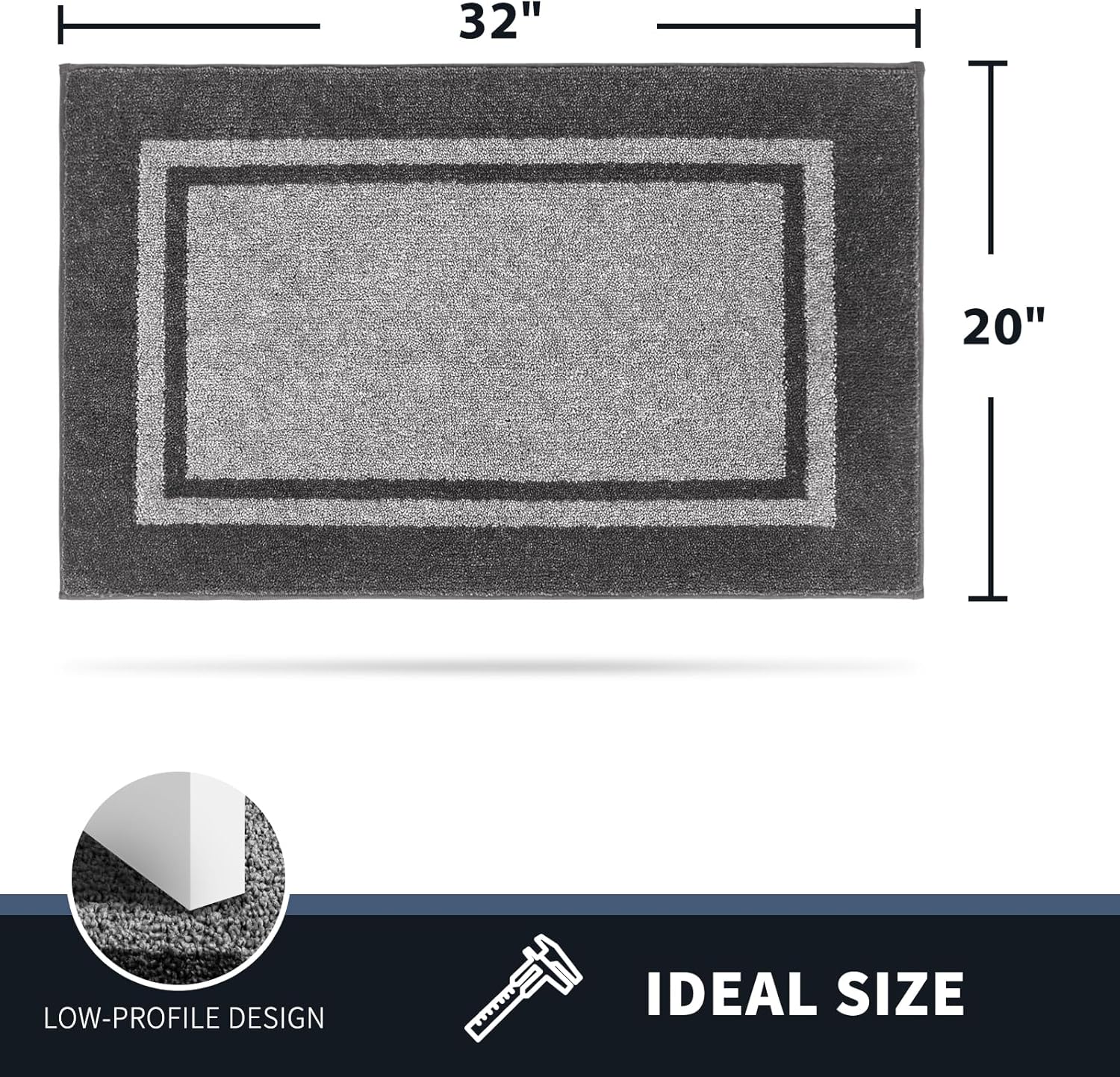 PURRUGS Dirt Trapping Door Mat - Non-Slip, Machine Washable, Super Absorbent | 20" x 32", Light Grey & Dark Grey