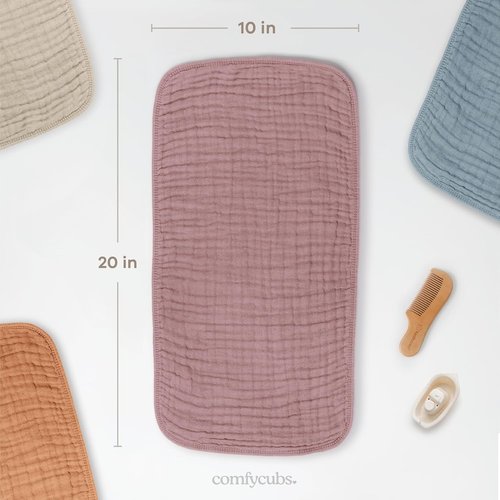 Comfy Cubs Muslin Burp Cloths - Ultra Absorbent 100% Cotton, 20" x 10", Pack of 6 | Soft & Gentle for Babies
