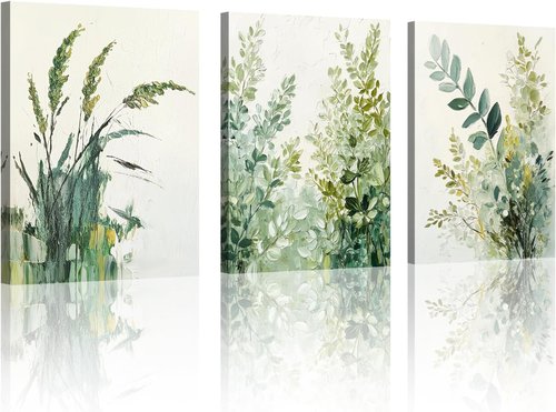 Boho Flowers Canvas Wall Art Prints by [Brand Name] - Modern Botanical Floral Decor | 12"x16" Wrapped Frame