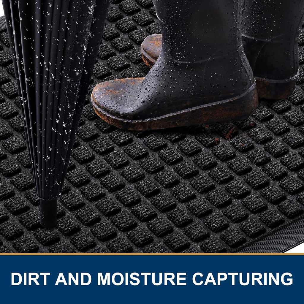 Smiry Heavy Duty Rubber Doormat | Non-Slip, Dirt-Trapping, Easy Clean | 35x23 Inch, Black