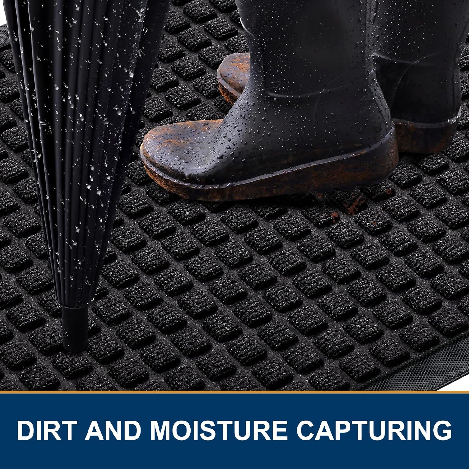 Smiry Heavy Duty Rubber Doormat | Non-Slip, Dirt-Trapping, Easy Clean | 35x23 Inch, Black