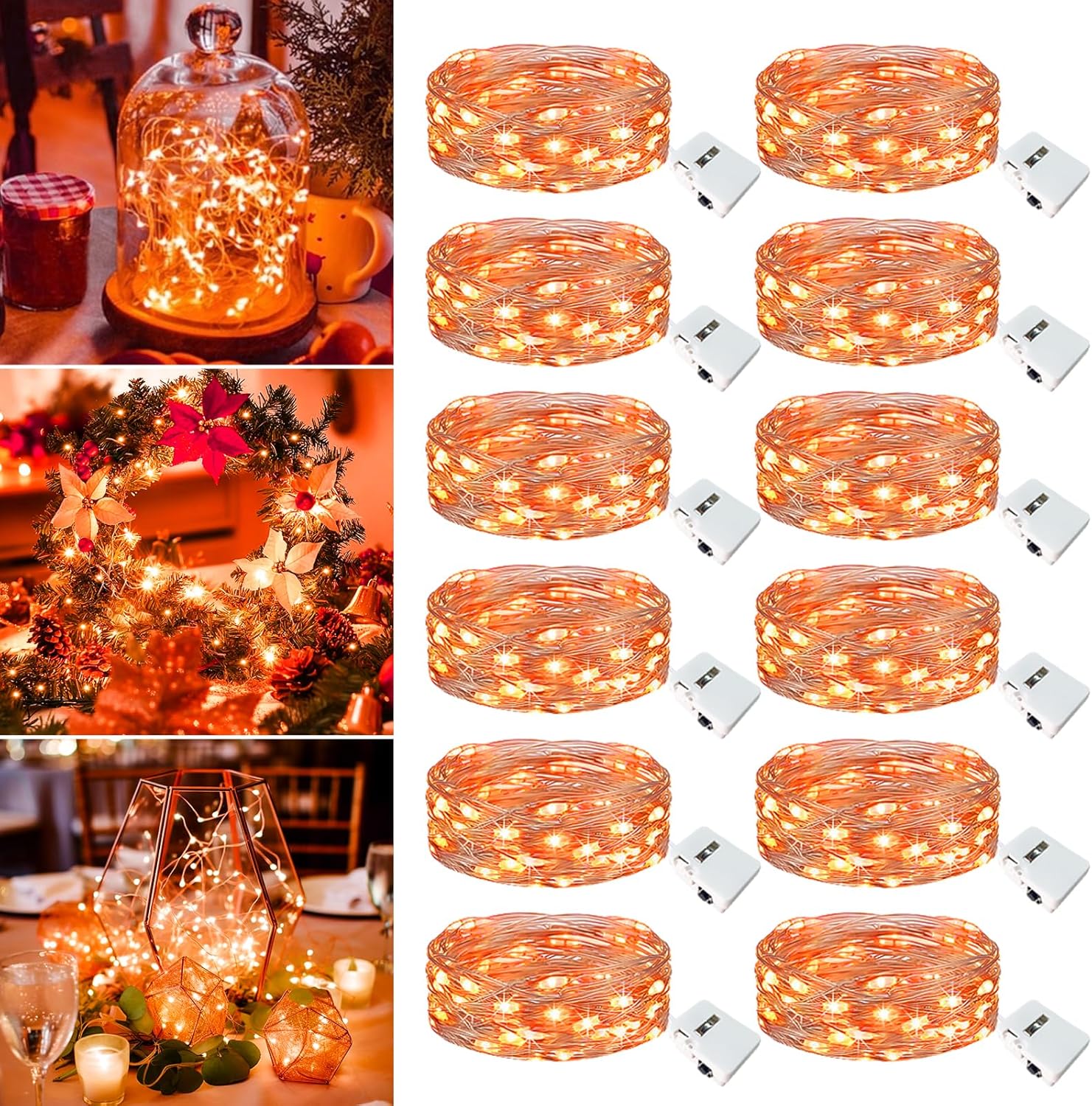 Skiennix 12 Pack Fairy Lights - 7ft 20 LED Battery Operated Twinkle Lights | Waterproof Mini String Lights for DIY Party, Wedding, Christmas - Orange