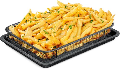 Bakken Swiss Crisper Tray - 2-Piece Non-Stick Set for Healthier Cooking | Gray Marble Design