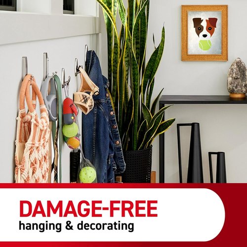 Command Large Brushed Nickel Double Hooks - Damage-Free Wall Hooks with Adhesive Strips | Holds Up to 4 lb