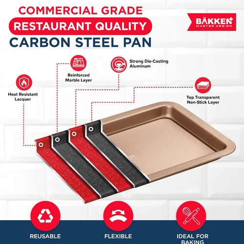 BAKKEN Nonstick Baking Pans - Commercial Grade Carbon Steel Cookie Sheet, 13.18" x 8.66", Oven Safe Up to 450°F, PFOA Free